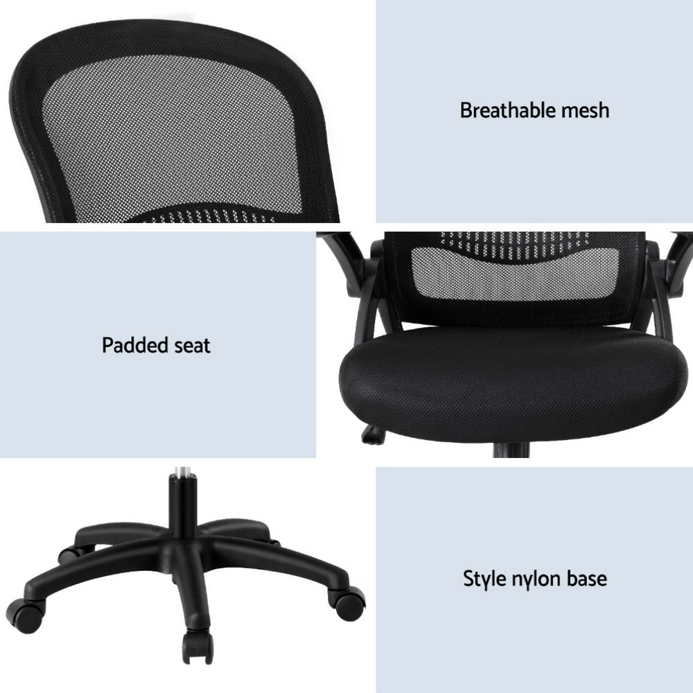Artiss Mid-Back Mesh Office Chair Black Gaming Desk Adjustable