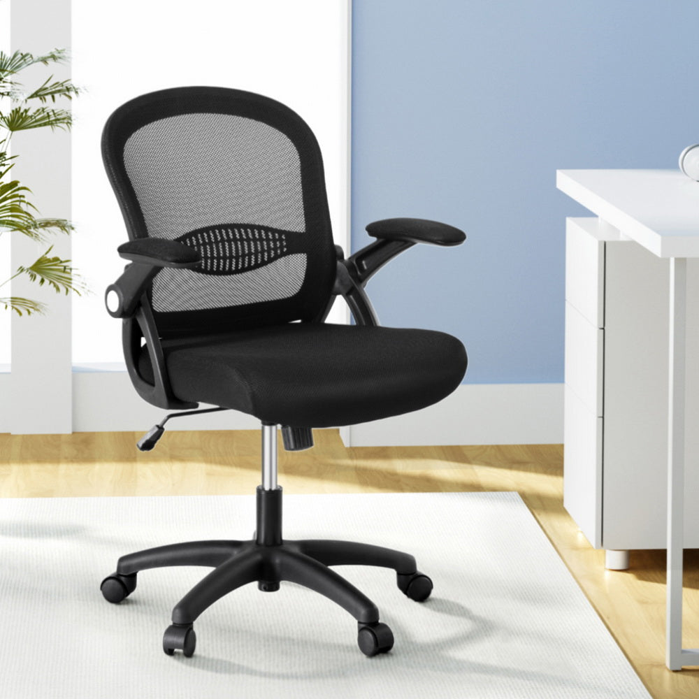 Artiss Mid-Back Mesh Office Chair Black Gaming Desk Adjustable