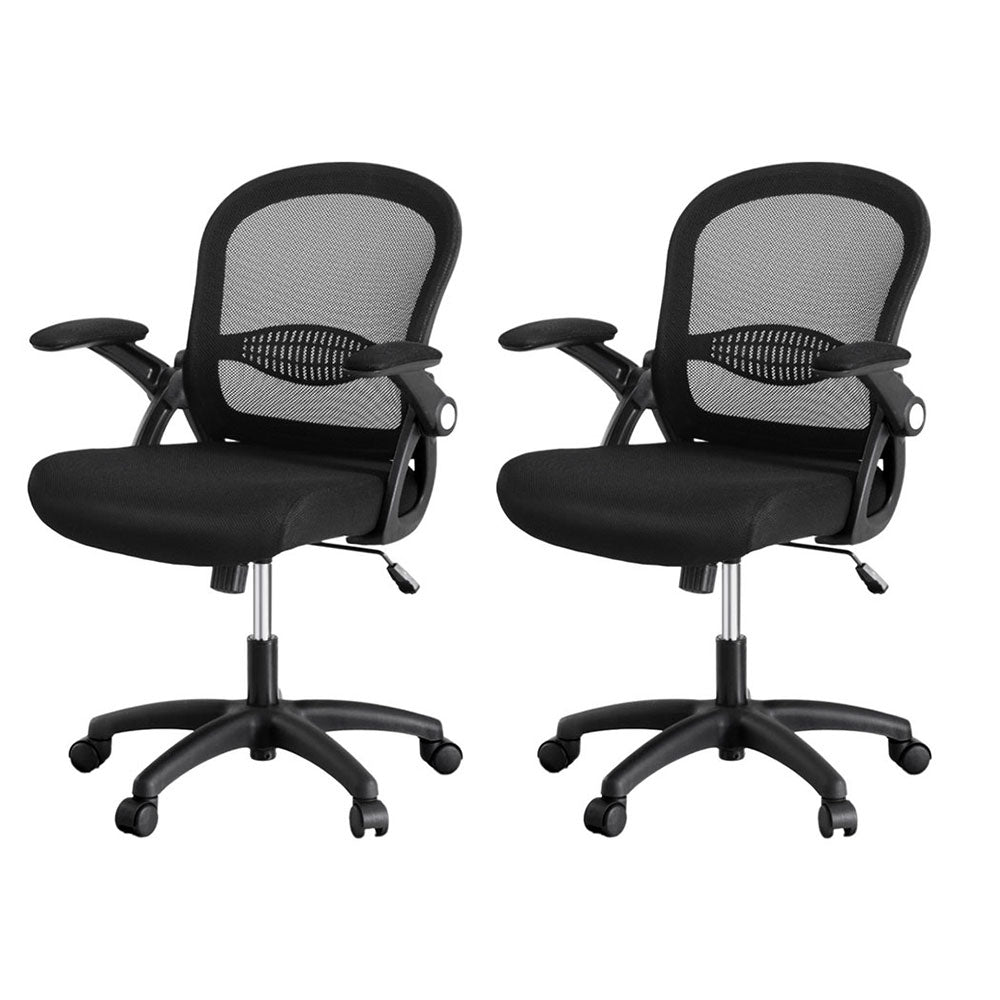 Artiss Mid-Back Mesh Office Chairs 2-Pack Black Gaming/Desk