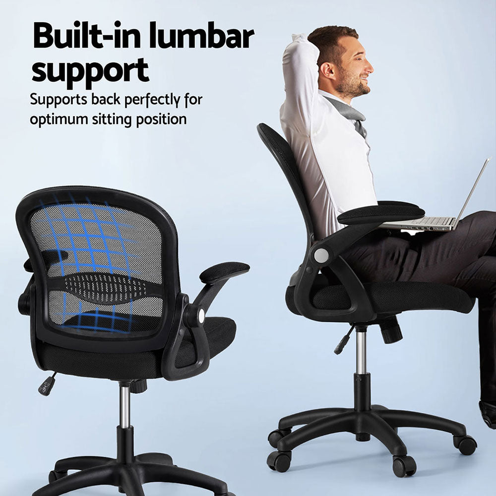 Artiss Mid-Back Mesh Office Chairs 2-Pack Black Gaming/Desk