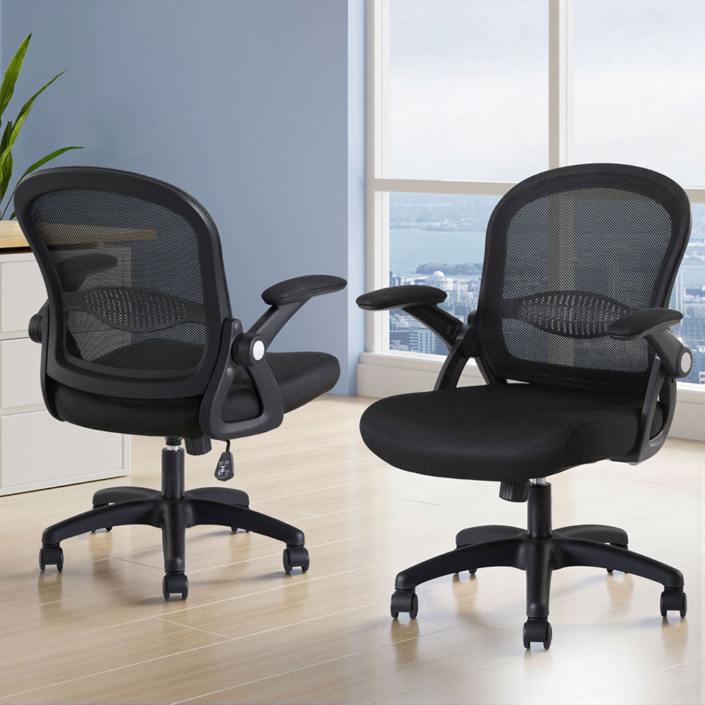 Artiss Mid-Back Mesh Office Chairs 2-Pack Black Gaming/Desk