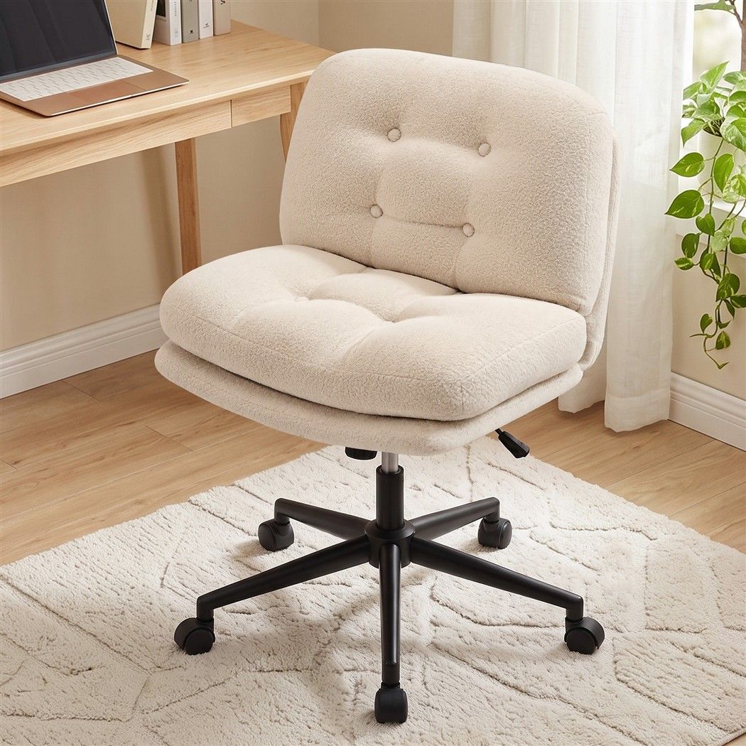 Criss Cross Wide Seat Office Chair Bouclé Armless Desk Chair, Beige
