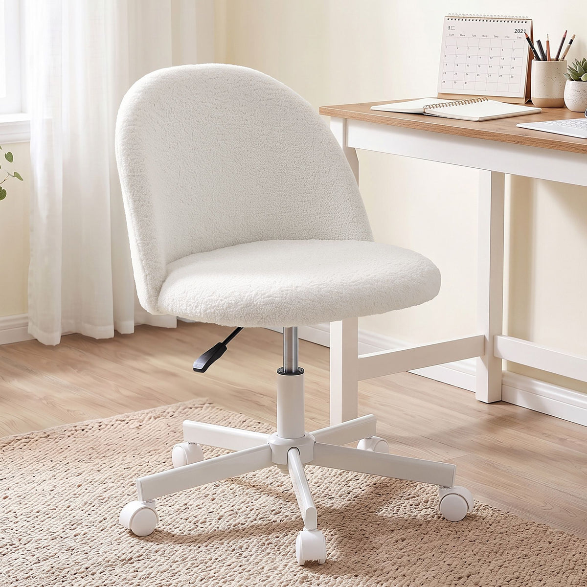 Artiss Armless Office Chair with Wheels Teddy Fleece White