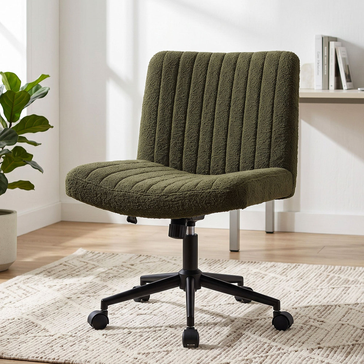 Artiss Armless Cross Legged Office Chair Teddy Fleece Green