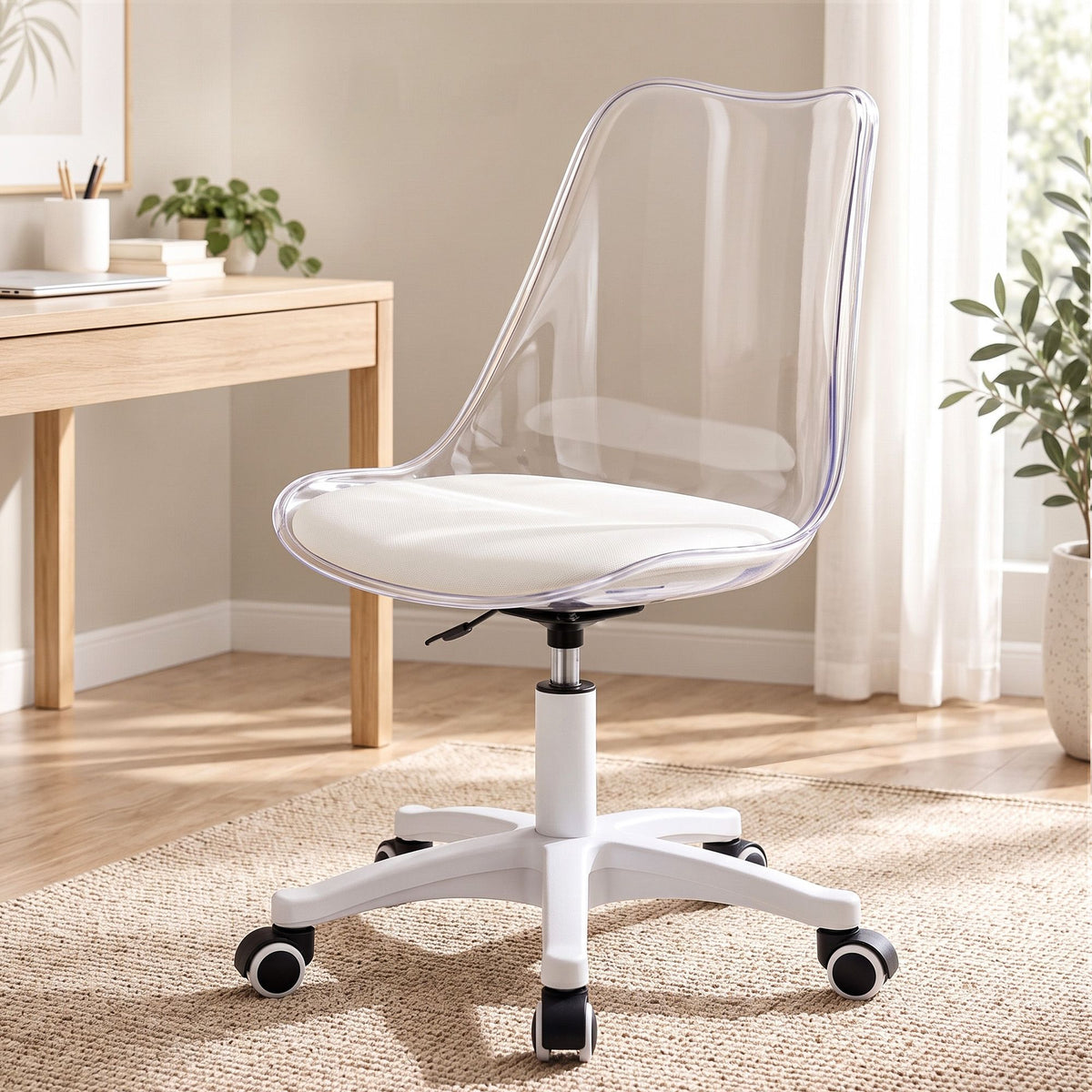 Artiss Clear Acrylic Armless Office Chair Vanity Desk White