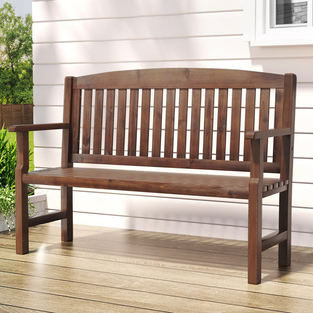 Gardeon Wooden 2-Seater Outdoor Garden Bench Brown