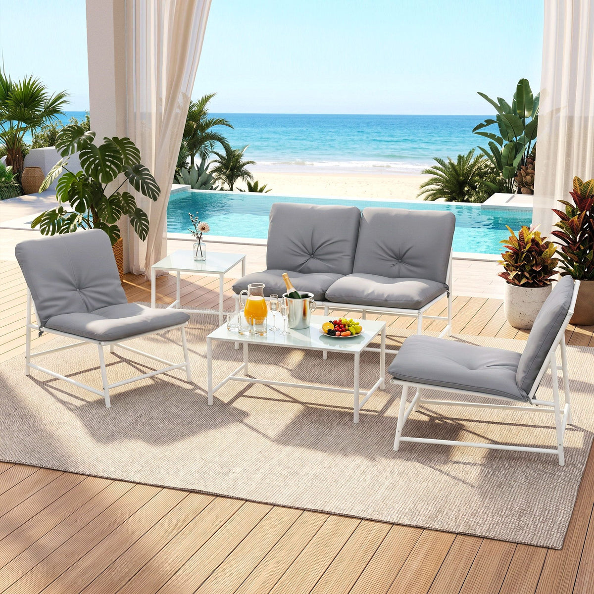Gardeon 5-Piece Outdoor Sofa Set with Table and Chairs White