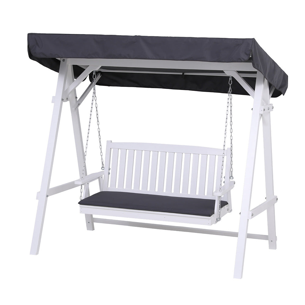 Gardeon Wooden Outdoor Swing Chair 3 Seater White Canopy