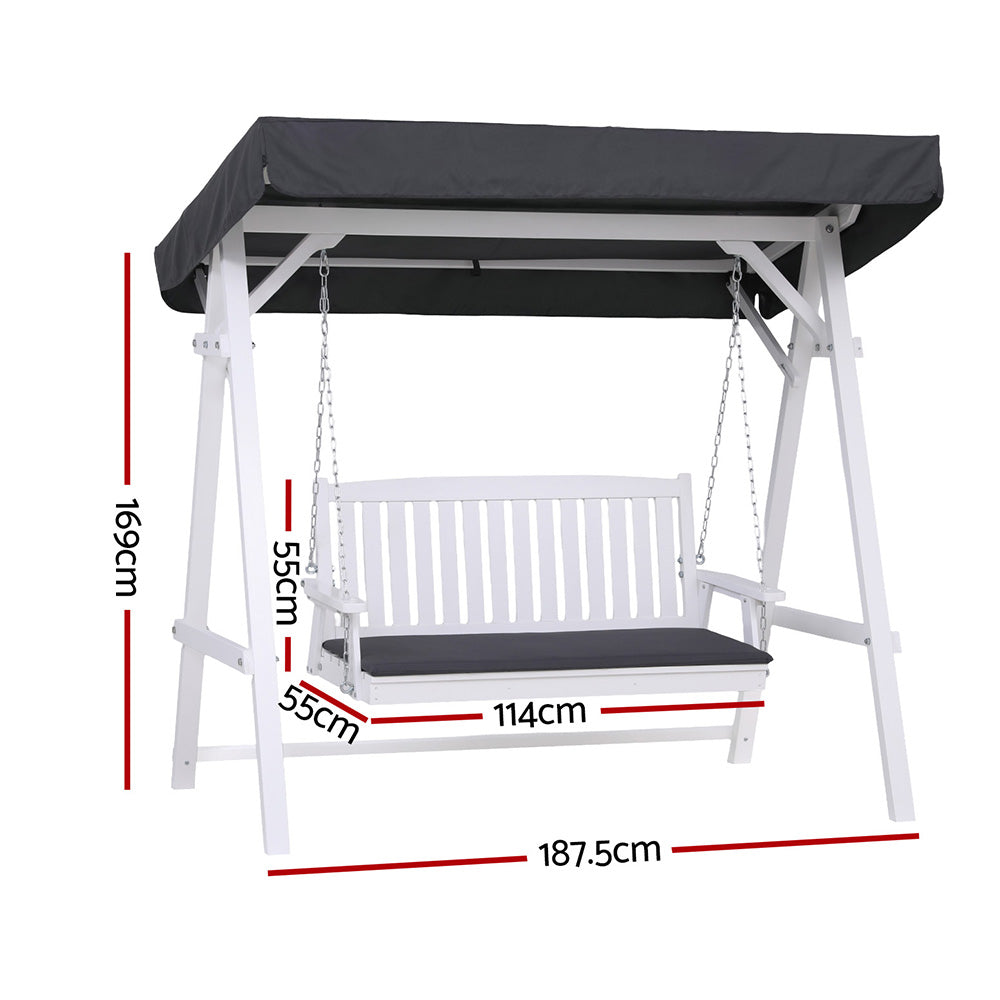 Gardeon 3-Seater Outdoor Wooden Swing Chair White Canopy Cushion