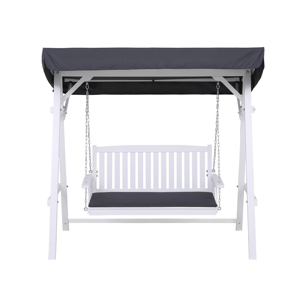 Gardeon 3-Seater Outdoor Wooden Swing Chair White Canopy Cushion
