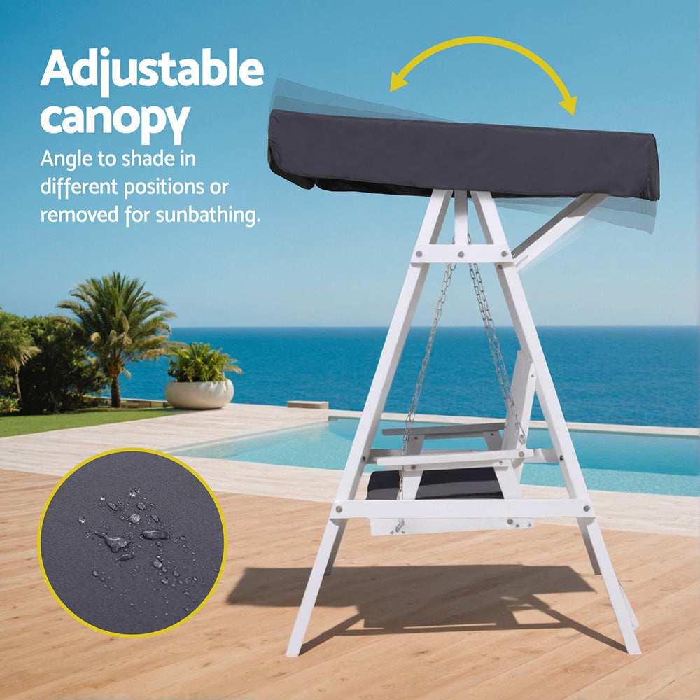 Gardeon 3-Seater Outdoor Wooden Swing Chair White Canopy Cushion