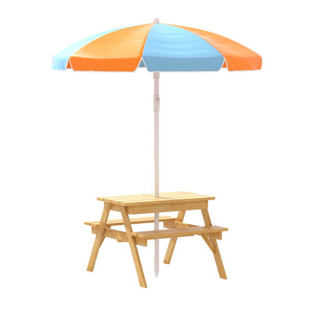 Keezi Kids Picnic Table and Bench Set with Umbrella and Storage