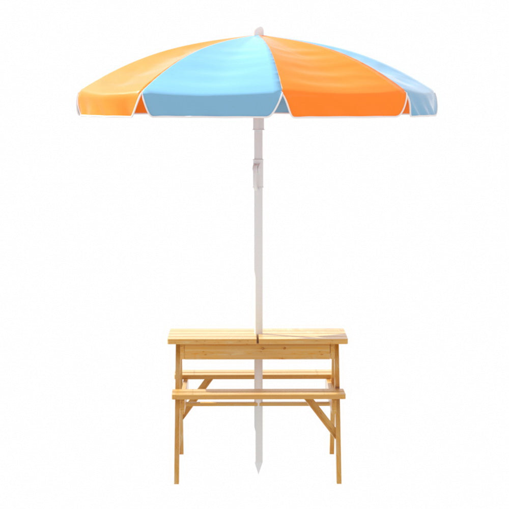 Keezi Kids Picnic Table Bench Set with Umbrella and Storage Boxes