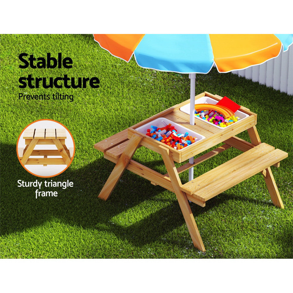 Keezi Kids Picnic Table Bench Set with Umbrella and Storage Boxes