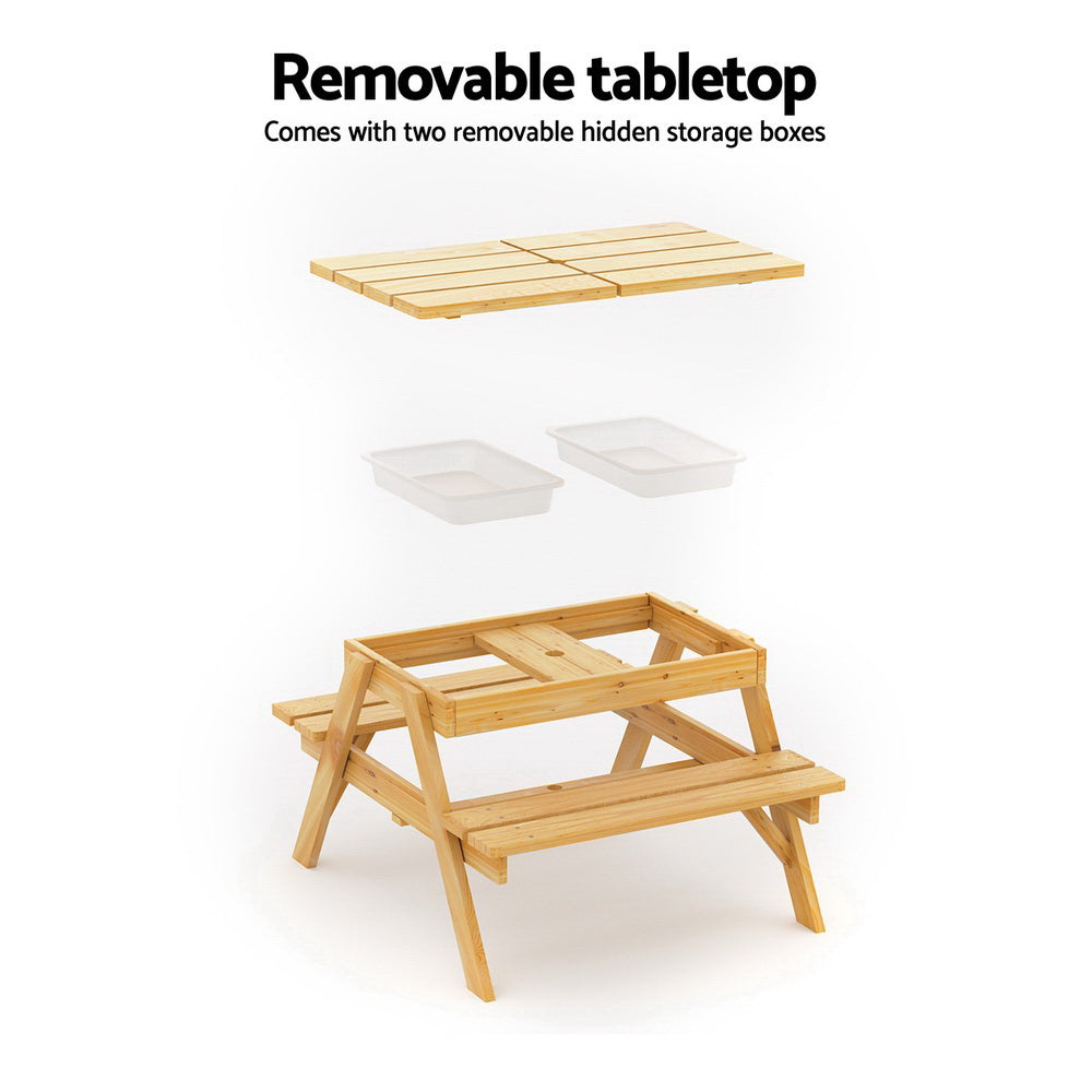 Keezi Kids Picnic Table Bench Set with Umbrella and Storage Boxes