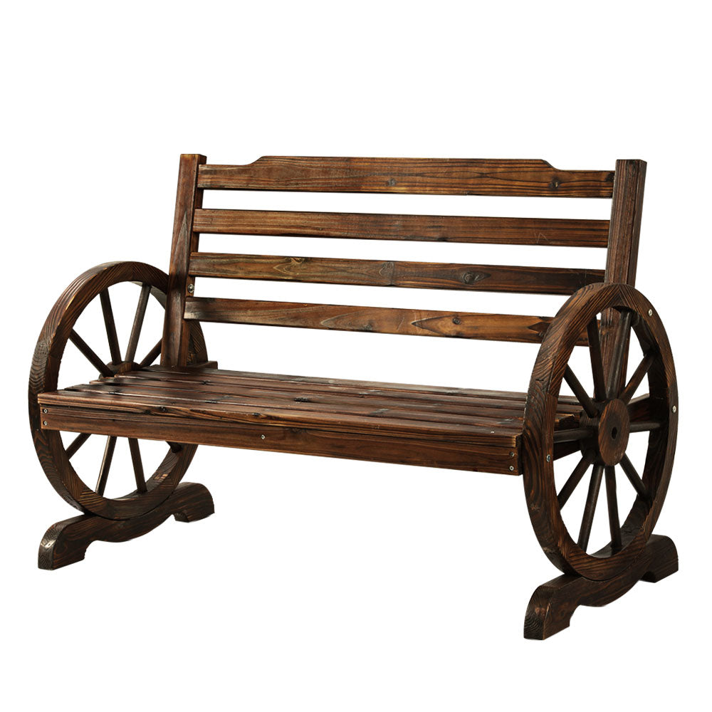 Wagon Wheels 2 Seater Wooden Garden Bench Outdoor Patio Lounge