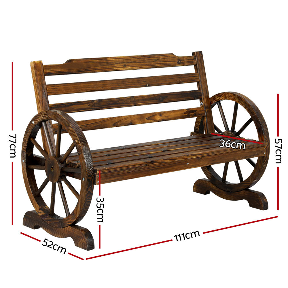 Gardeon Wagon Wheels Wooden Garden Bench 2-Seater Rustic Brown