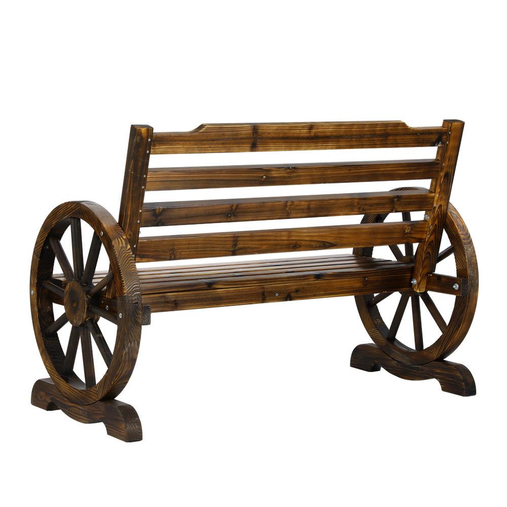 Gardeon Wagon Wheels Wooden Garden Bench 2-Seater Rustic Brown
