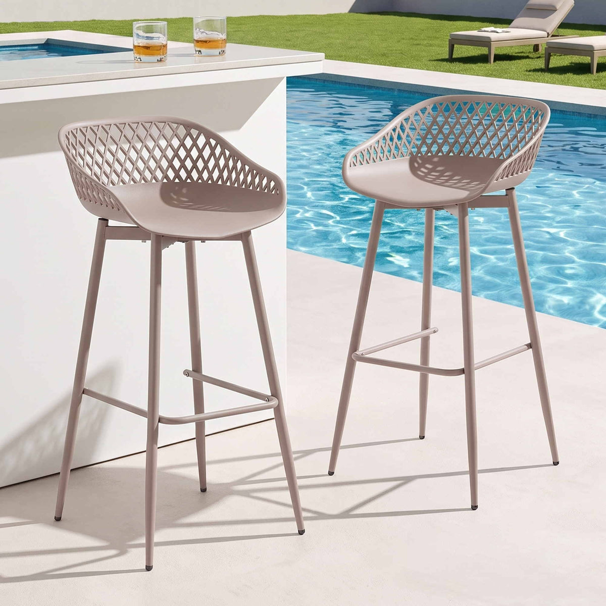 Gardeon 2PC Outdoor Bar Stools Coffee Plastic and Metal Patio Set