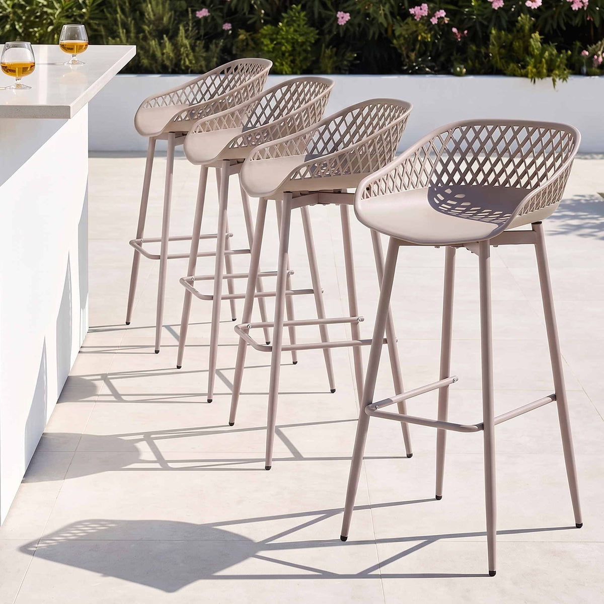 Gardeon 4-Piece Outdoor Bar Stools with Lattice Backrest Coffee