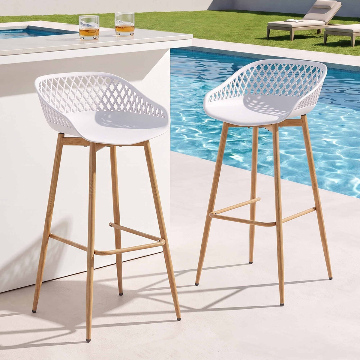 Gardeon 2PC Outdoor Bar Stools Metal Dining Chair White