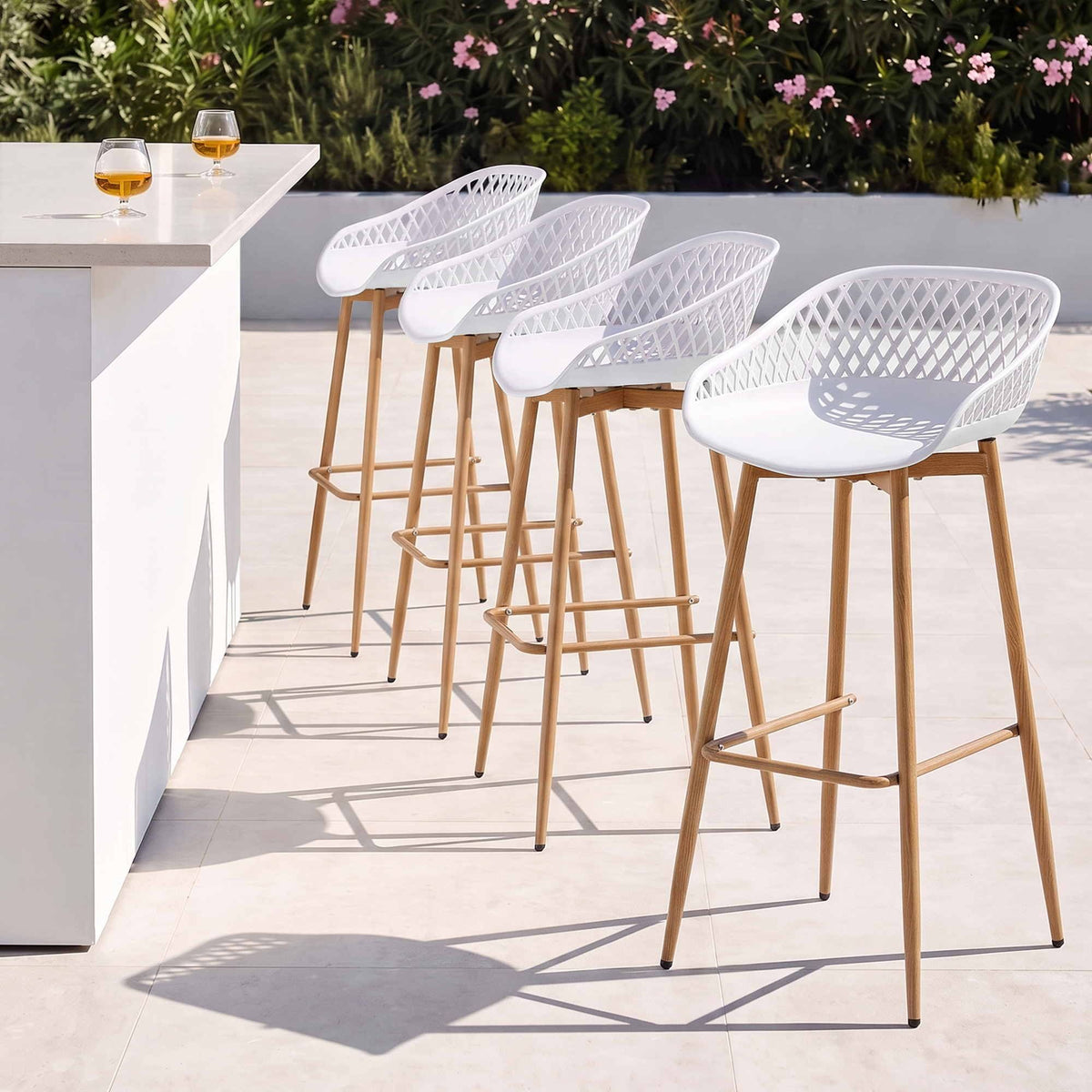 Gardeon 4-Piece Outdoor Bar Stools Set Plastic Metal White