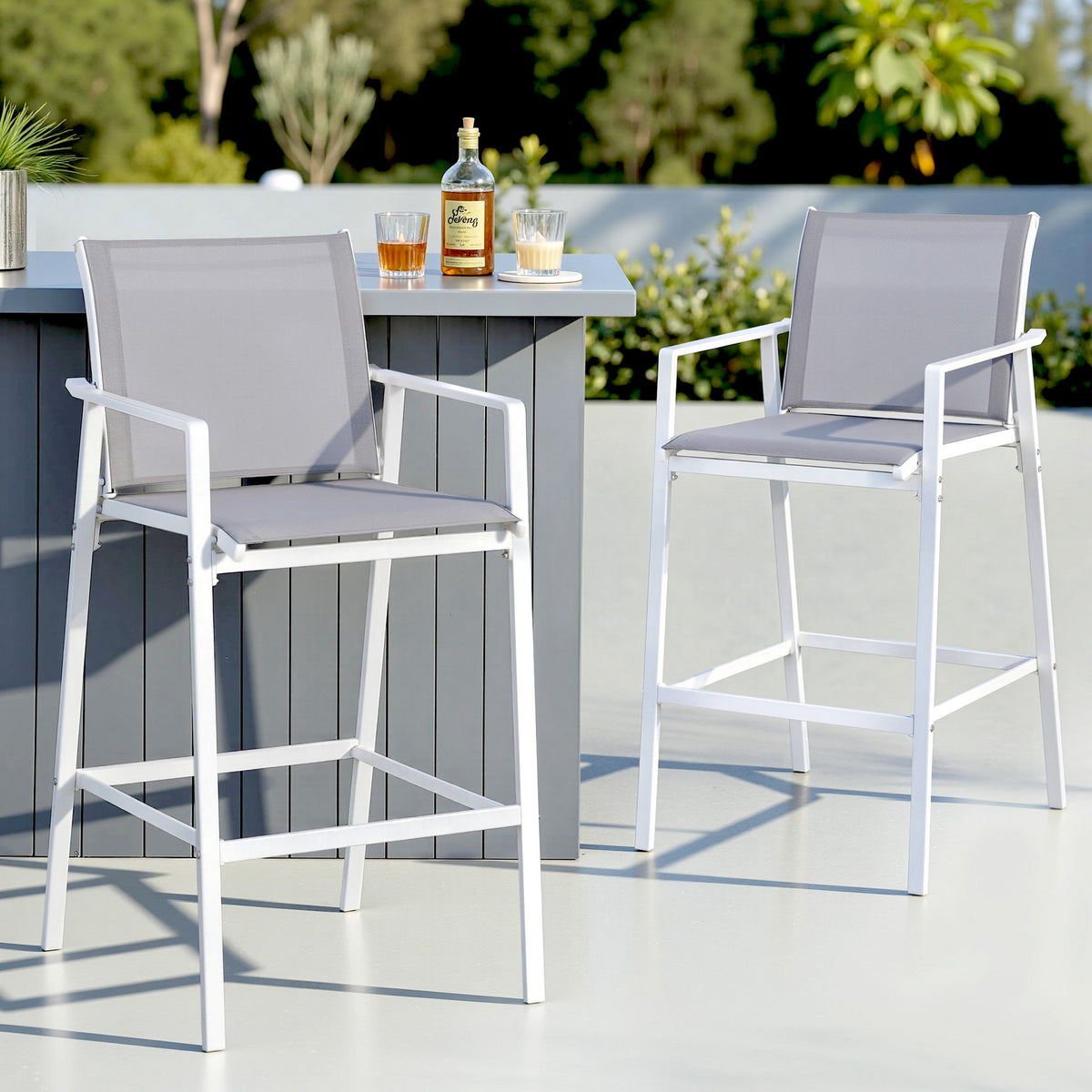 Gardeon 2PC Outdoor Bar Stools Textilene Patio Dining Chairs White