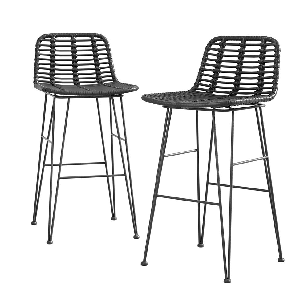 Gardeon Outdoor Bar Stools Rattan Black Set of 2