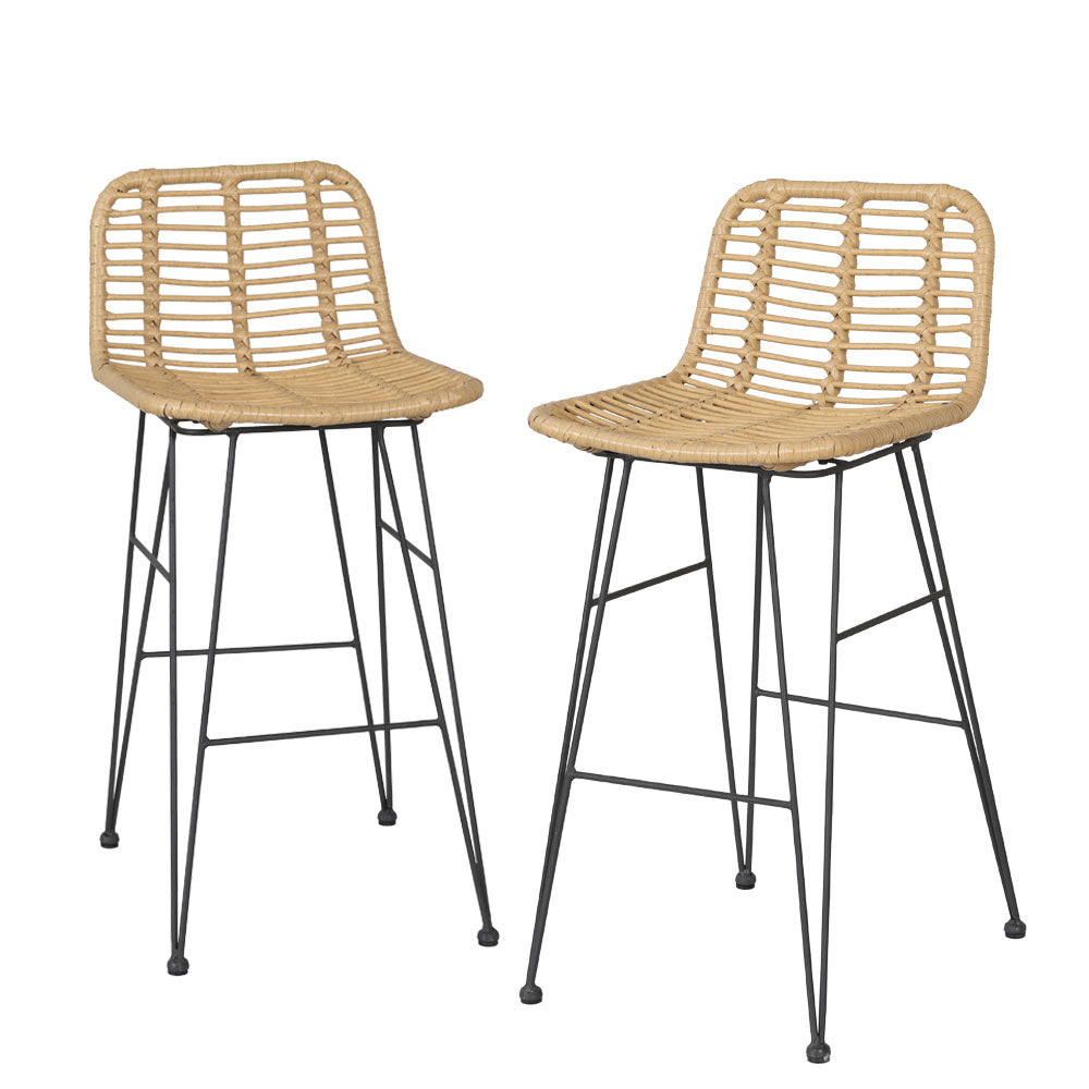 Gardeon Outdoor Wicker Bar Stools 2 Pack Nature