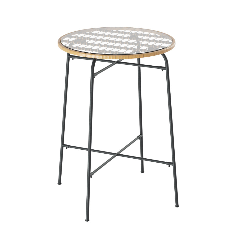 Gardeon Outdoor Bar Table Wicker Glass Top Beige/Black