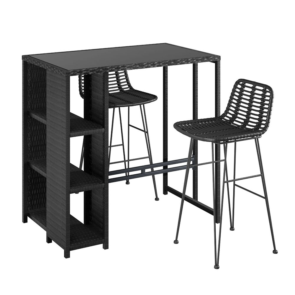 Gardeon Outdoor Bar Set Wicker Table & Chairs Black