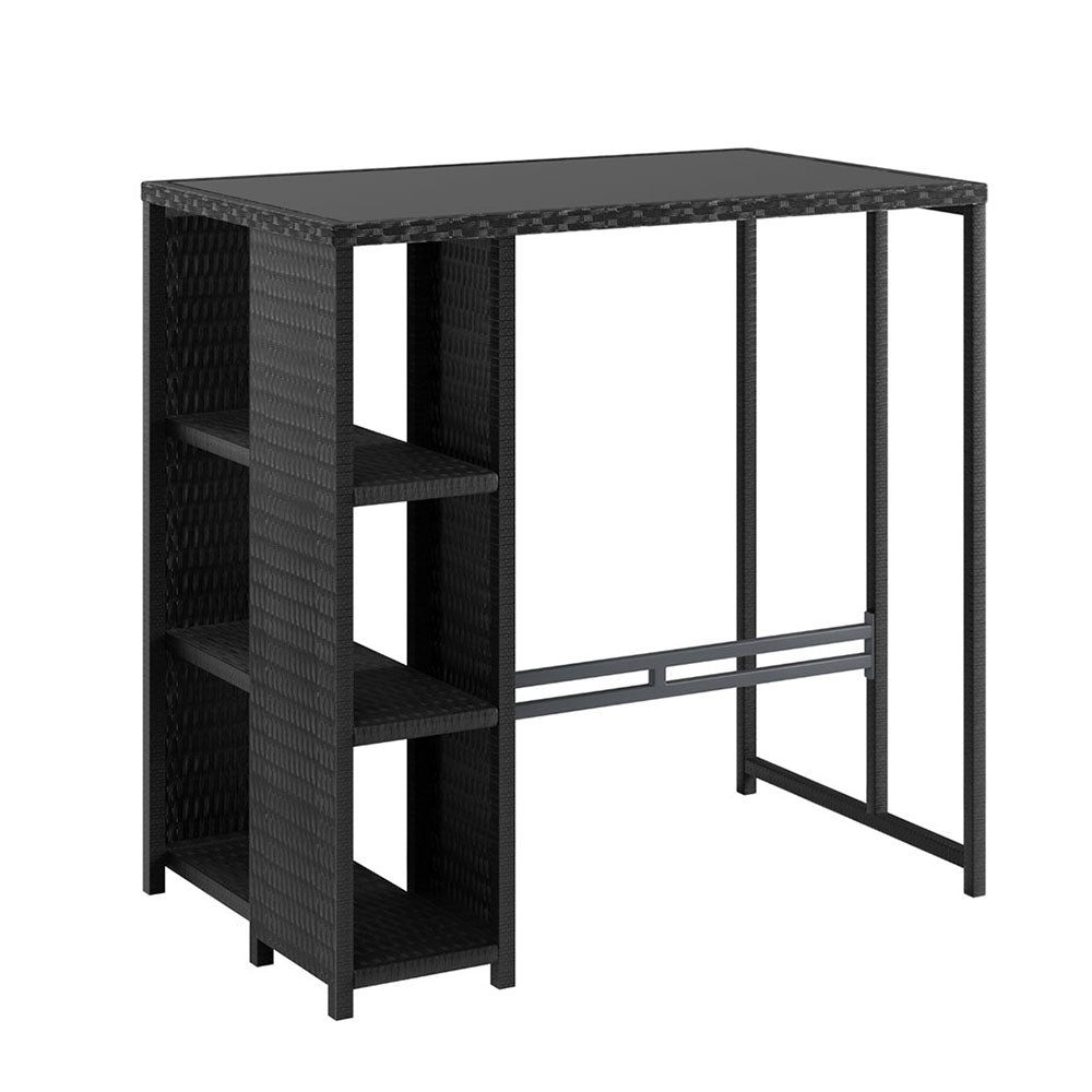 Gardeon Outdoor Wicker Bar Table with Storage Shelves Black