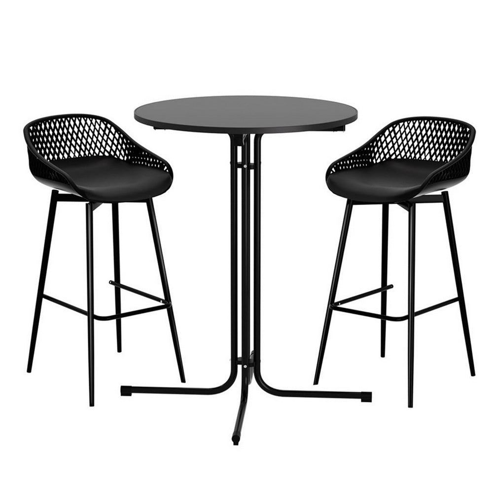 Gardeon 3PC Outdoor Bar Set with Stools Black