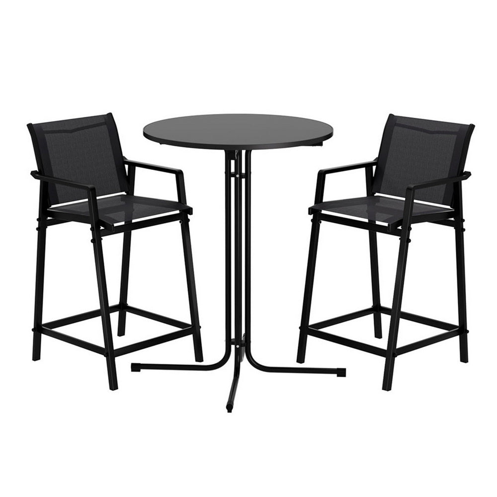 Gardeon 3 Piece Outdoor Bar Set with Stools, Black