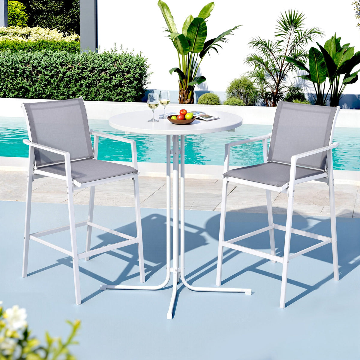 Gardeon 3 Piece Outdoor Bar Table and Stools Set White