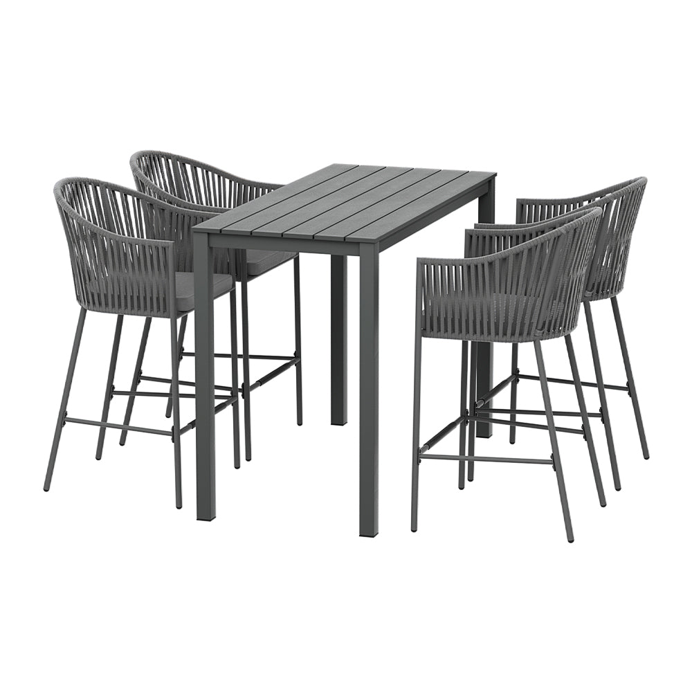 Gardeon 5-Piece Outdoor Bar Set Rope Chairs Charcoal