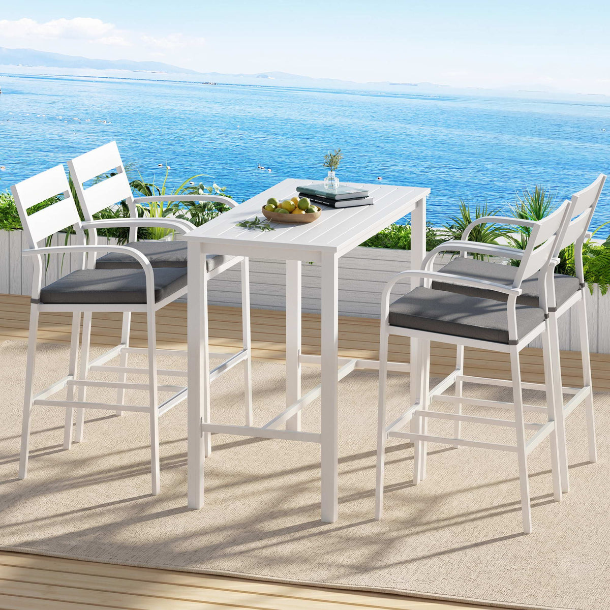 Gardeon 5-Piece Outdoor Bar Set Aluminium Bar Stools White