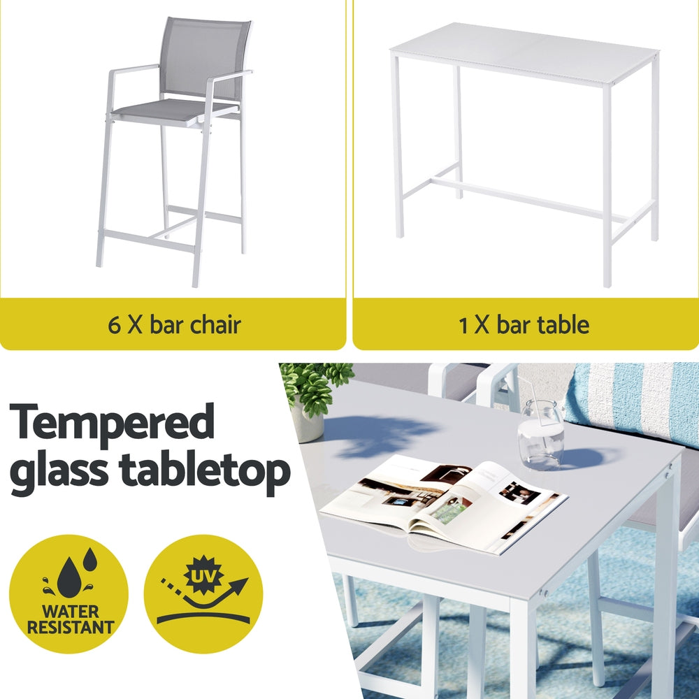 Gardeon 7-Piece Outdoor Bar Set Steel Bistro White