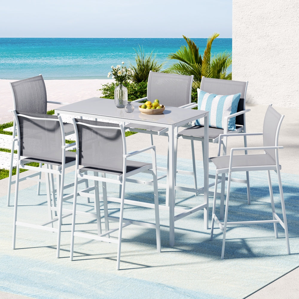 Gardeon 7-Piece Outdoor Bar Set Steel Bistro White