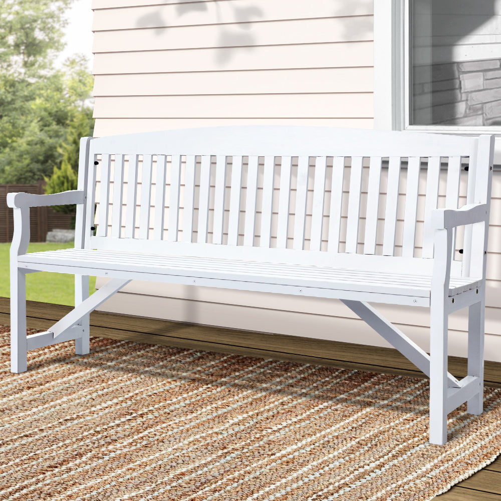 Gardeon Wooden Garden Bench 3 Seat Outdoor Patio Furniture White