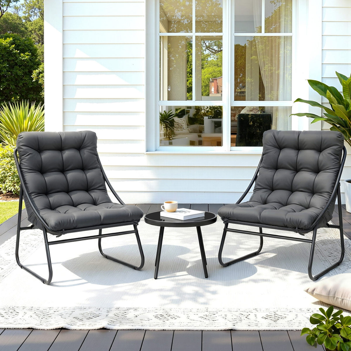 Gardeon 3PC Outdoor Bistro Set Table and Chairs Steel