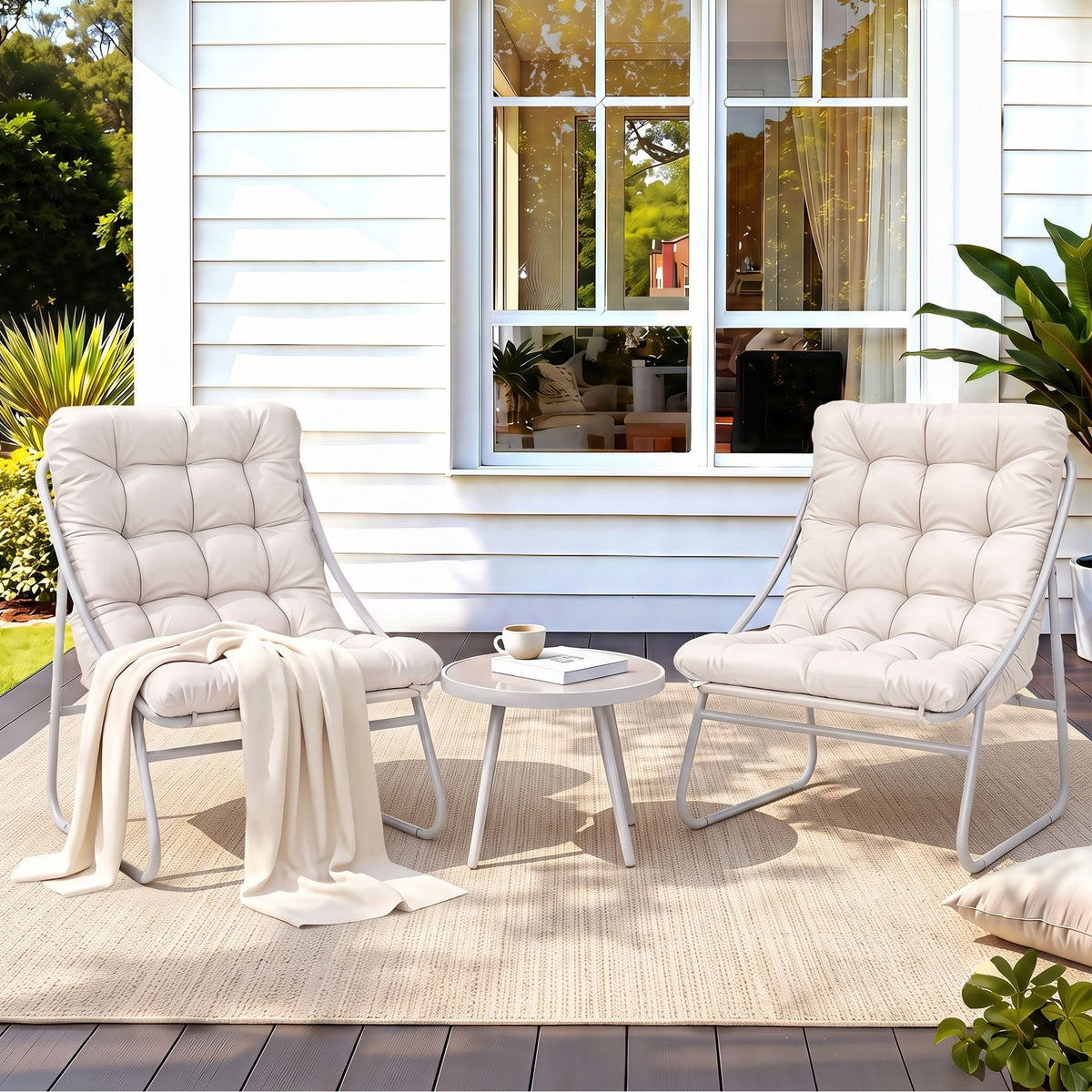 Gardeon 3PC Outdoor Bistro Set Table and Chairs Khaki