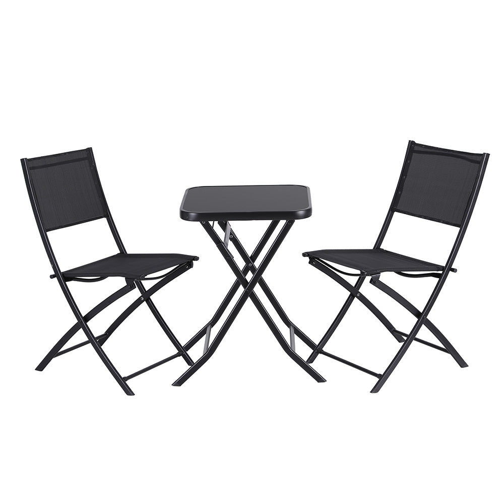 Gardeon Outdoor Bistro Set Folding Table and Chairs Steel Black