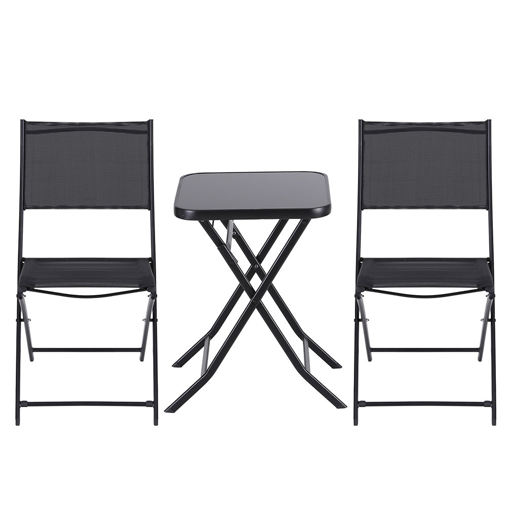 Gardeon 3-Piece Outdoor Bistro Set Folding Table Chairs Steel Black