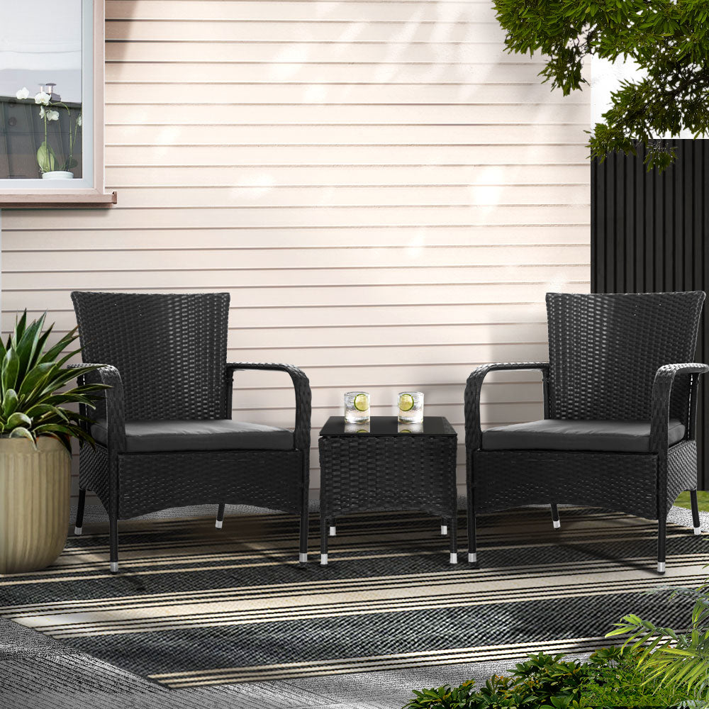Luca 3 Piece Outdoor Bistro Set Wicker Patio Furniture Chairs Table