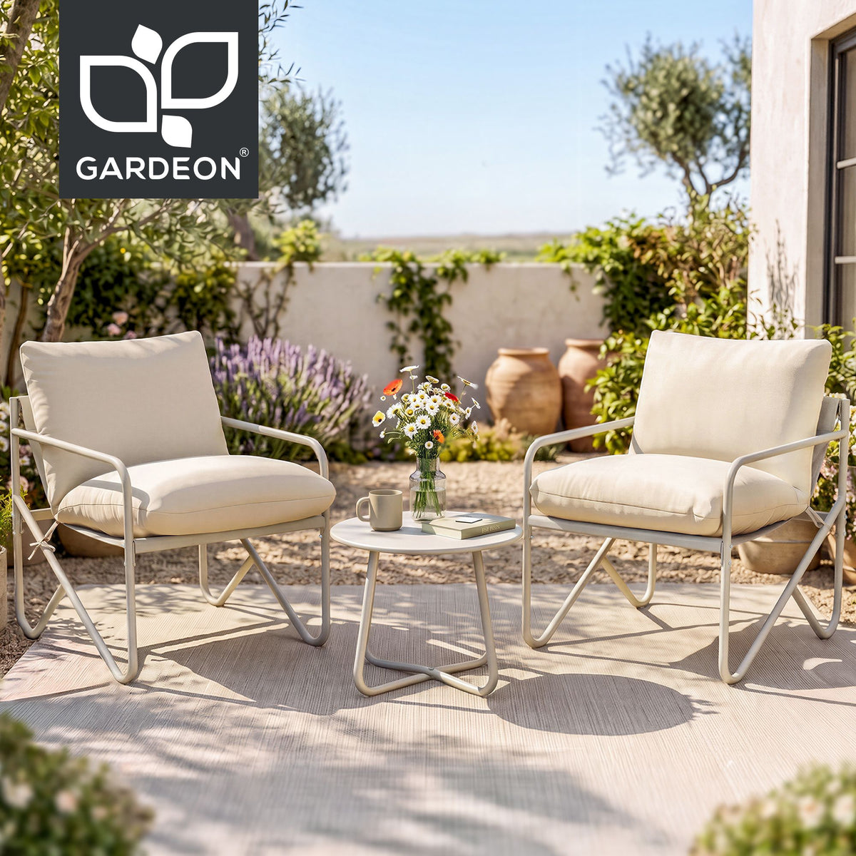 Gardeon 3 Piece Outdoor Bistro Set Conversation Table and Chairs Khaki