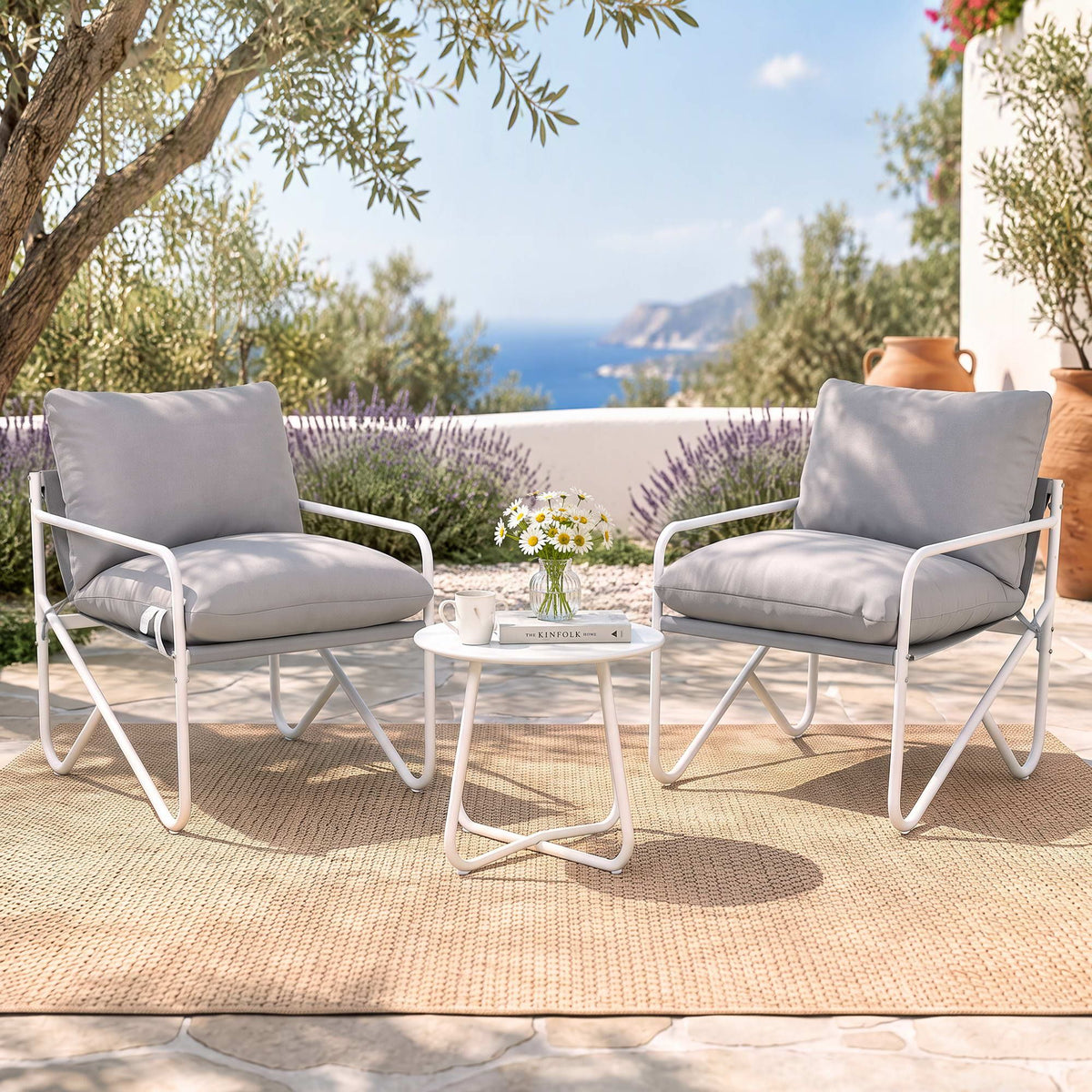 Gardeon 3 Piece Outdoor Bistro Set Conversation Table and Chairs Grey