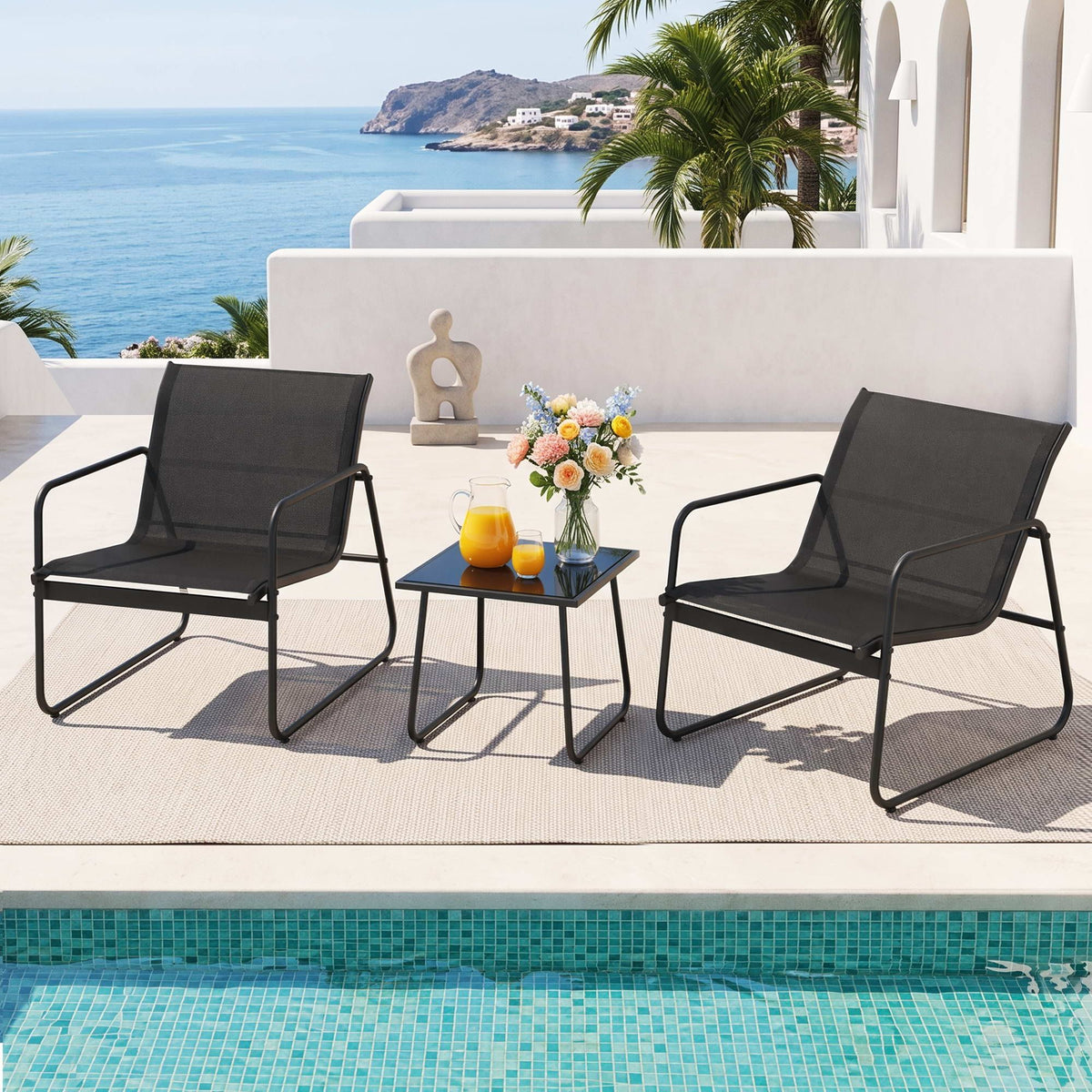 Gardeon Outdoor Bistro Set 3 Piece Patio Furniture Black