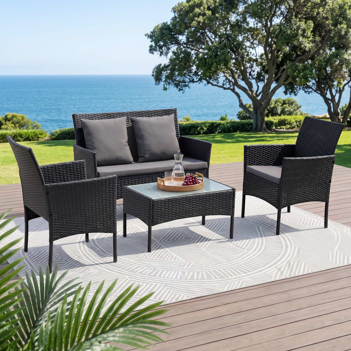 Gardeon 4-Piece Rattan Outdoor Sofa Set Black