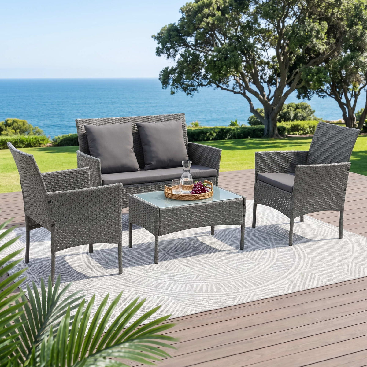 Gardeon 4-Piece Outdoor Rattan Sofa Set with Cushions Grey